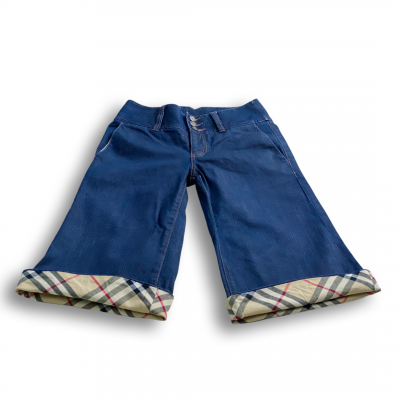 RARE JAPANESE BURBERRY BLUE INDIGO CULOTTES WITH TARTAN TURN UPS // Button fly, signature tartan details and Burberry Branding. Size 24