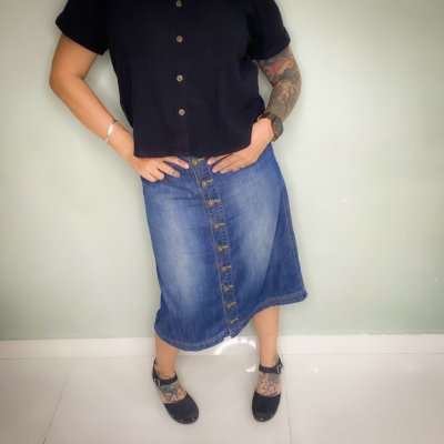 VINTAGE SLIGHTLY A LINE BUTTON UP HIGH WAIST SKIRT