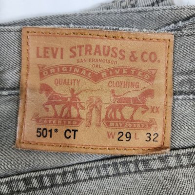 Levis 501 CT Jeans Mens 30x32 Charcoal Washed Gray Custom Tapered Distressed Y2K